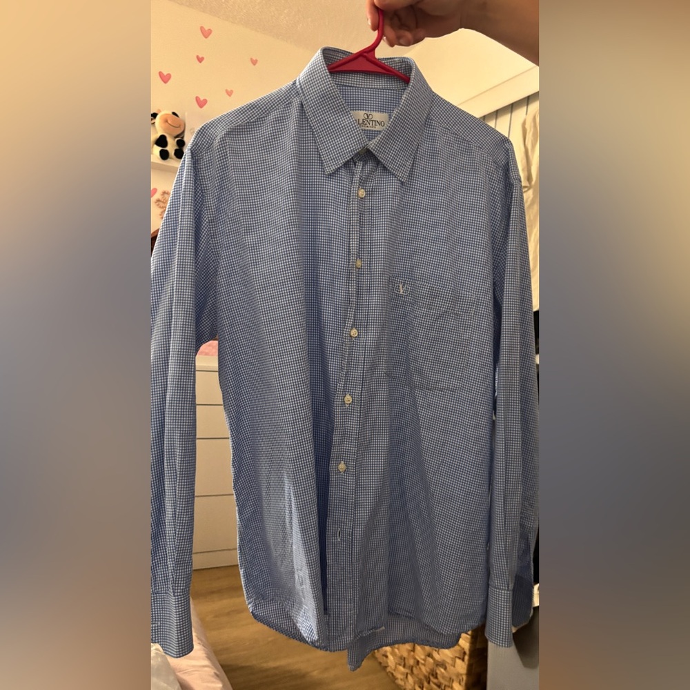 Vintage Valentino Men's Light Blue Checkered Shirt